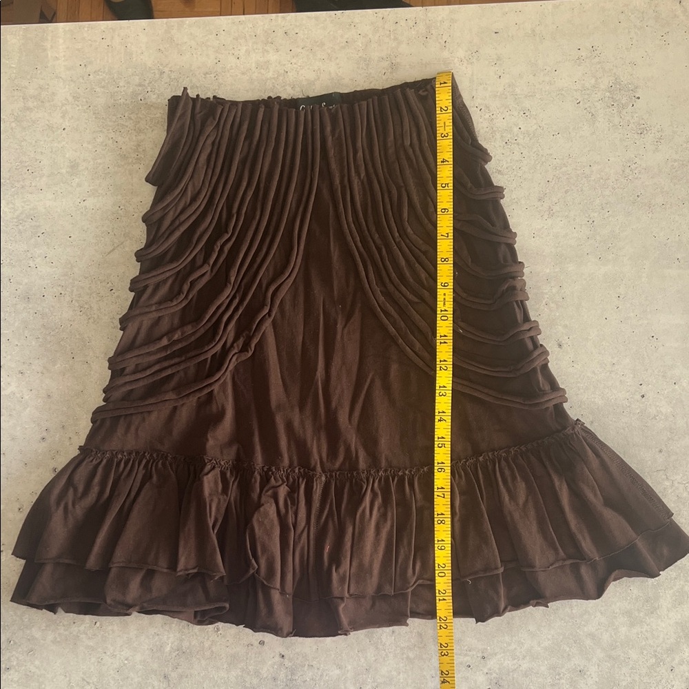 Pull On Cotton Brown Ruffled Knee Skirt Size XS